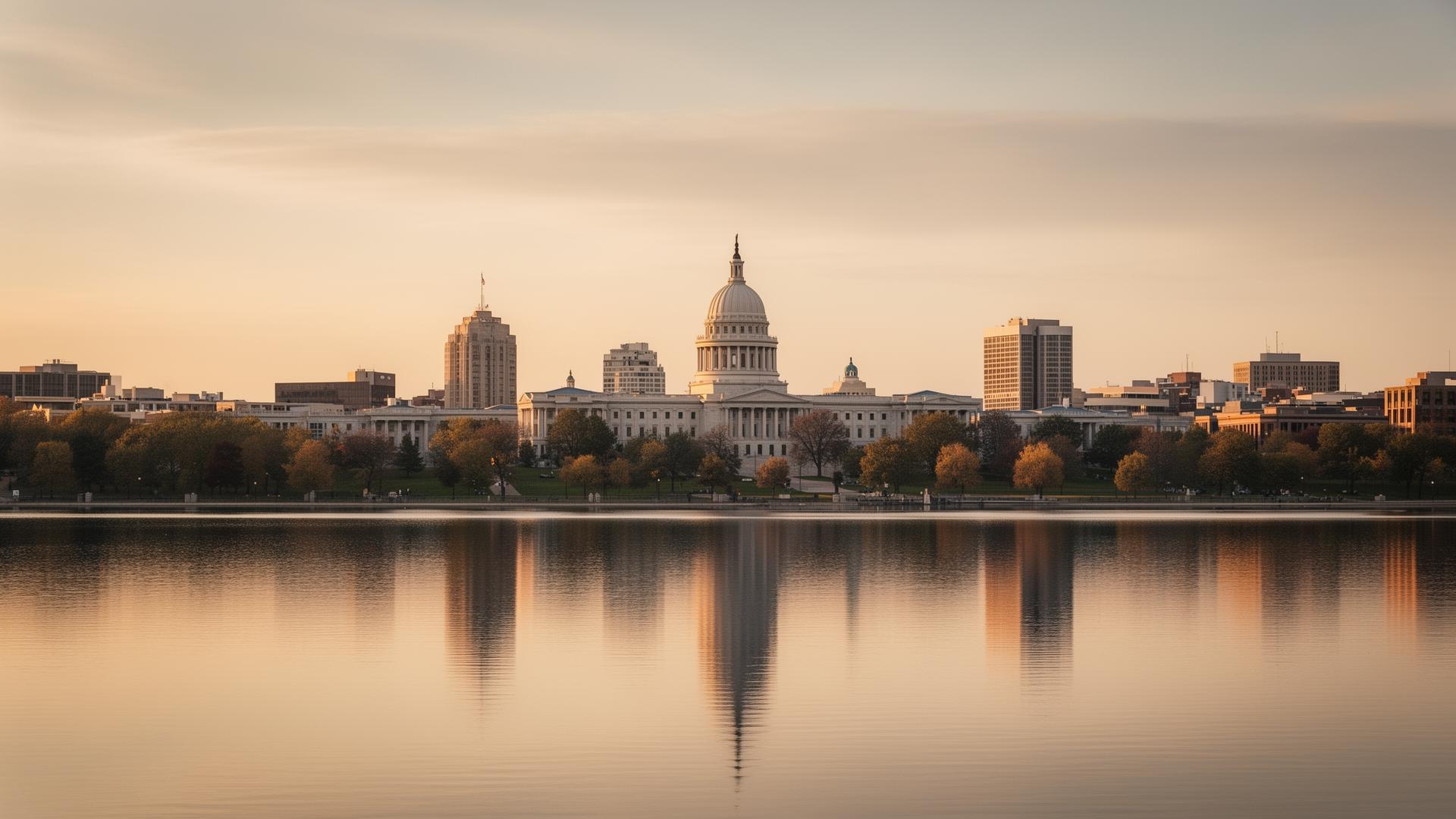 Madison, Wisconsin skyline at golden hour